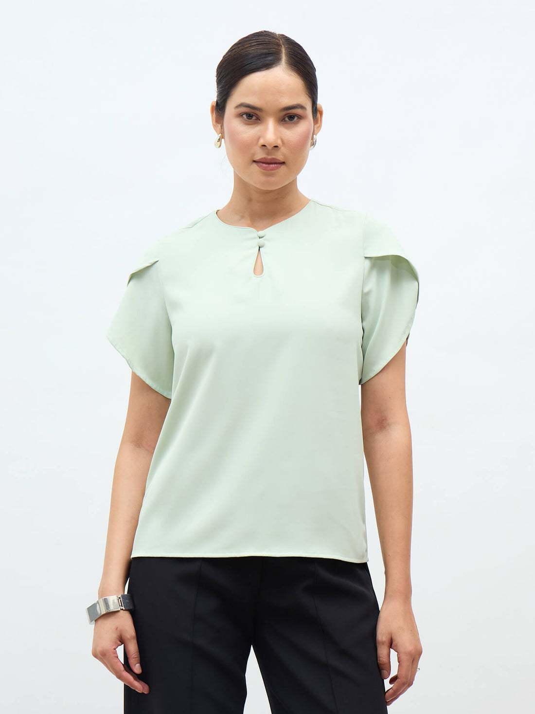 Belma Petal Sleeves Top-Mint Green