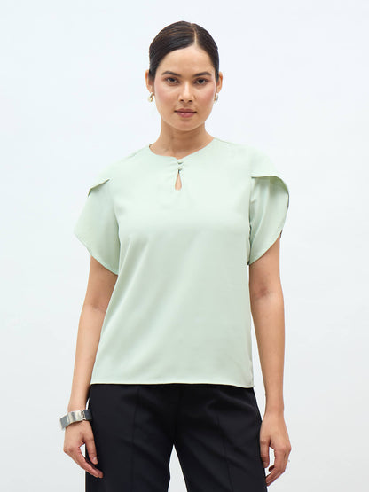 Belma Petal Sleeves Top-Mint Green