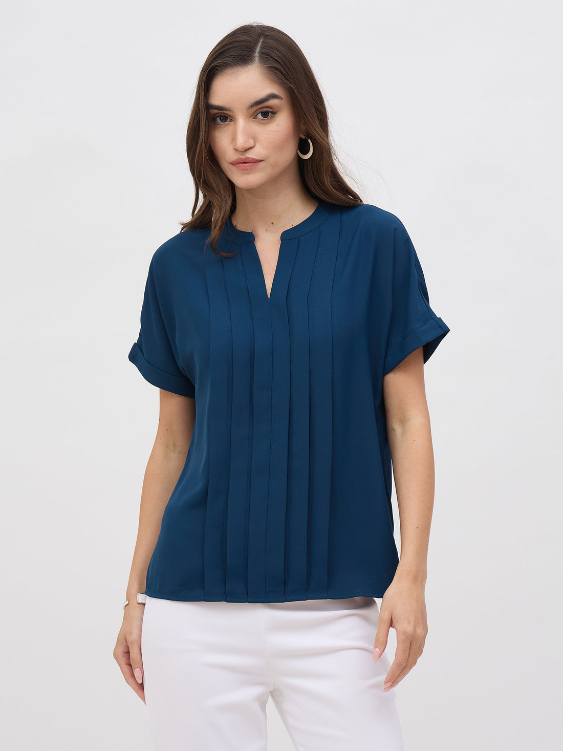 Dalia Pleated Top-Teal