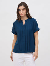 Dalia Pleated Top-Teal