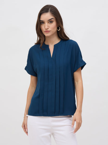 Dalia Pleated Top-Teal