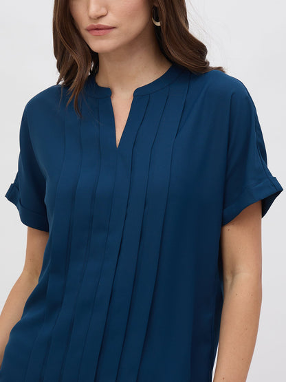 Dalia Pleated Top-Teal