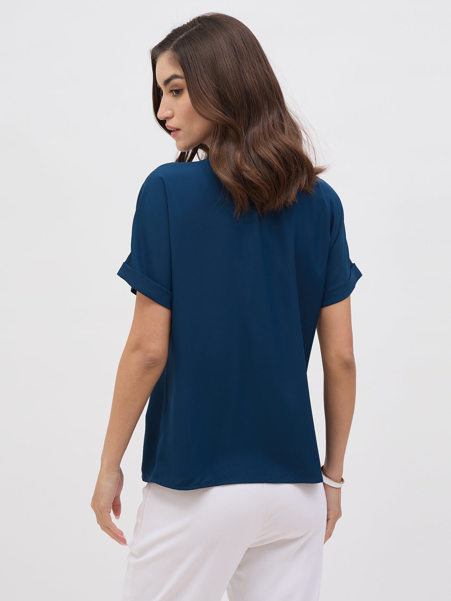 Dalia Pleated Top-Teal