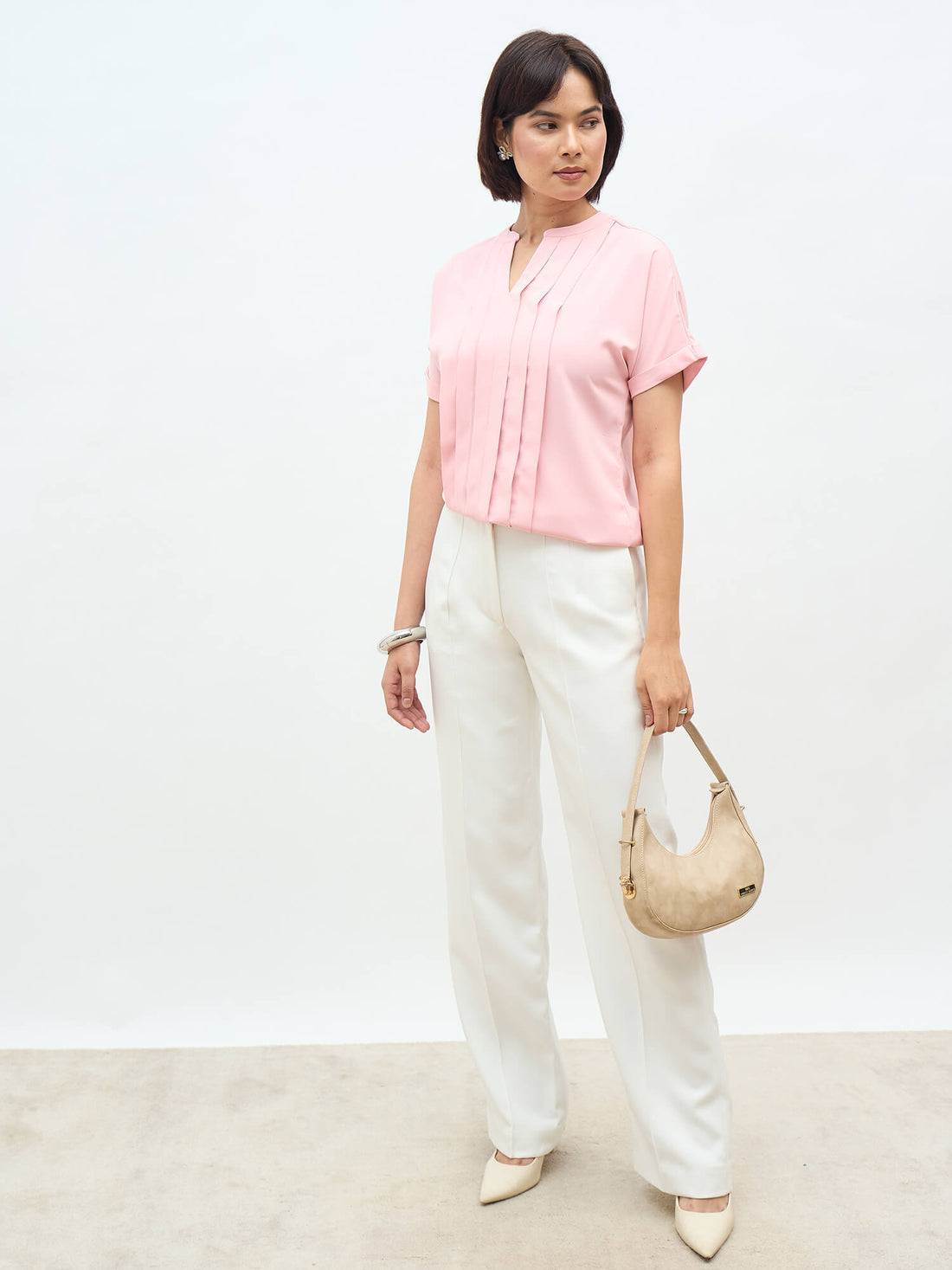 Dalia Pleated Top-Blush Pink