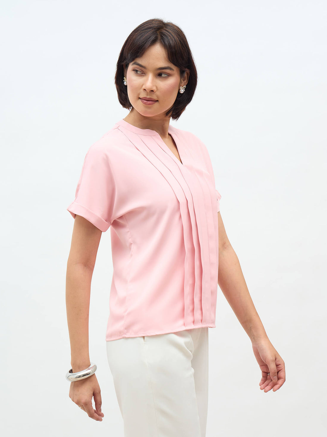 Dalia Pleated Top-Blush Pink
