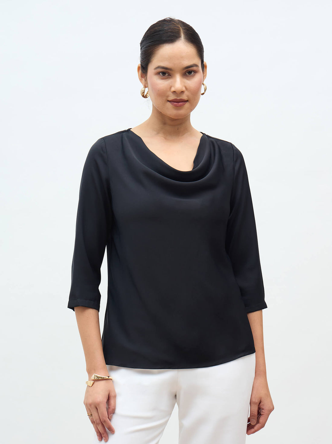 Amela Cowl Neck Top-Black