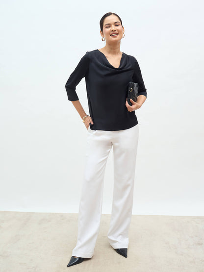 Amela Cowl Neck Top-Black
