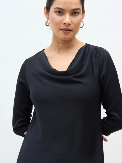 Amela Cowl Neck Top-Black