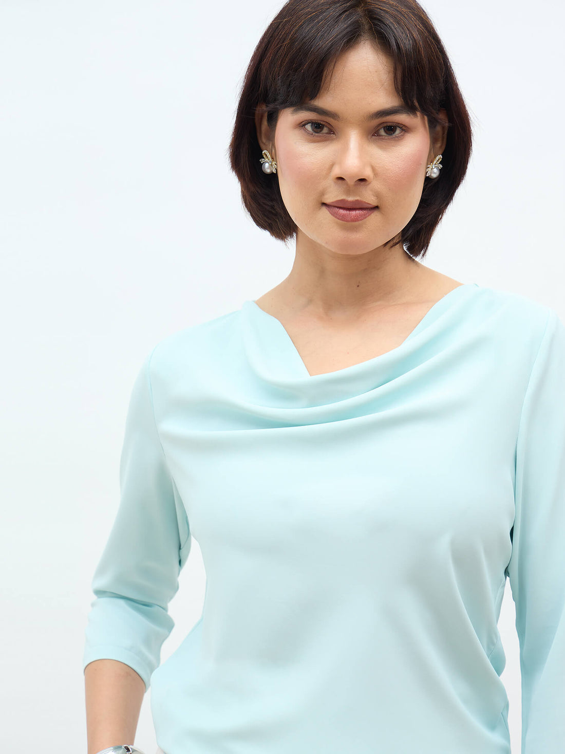 Amela Cowl Neck Top-Ice Blue