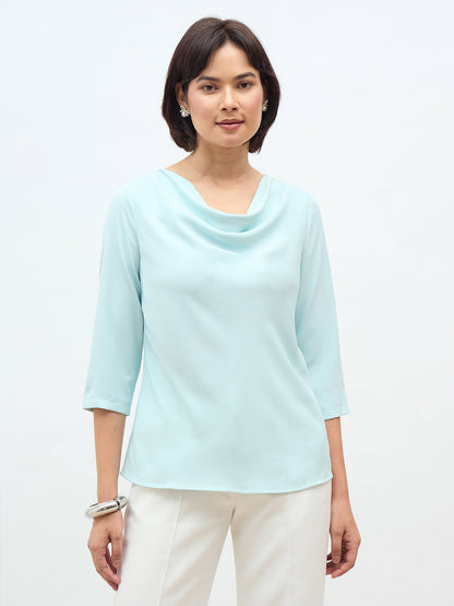 Amela Cowl Neck Top-Ice Blue
