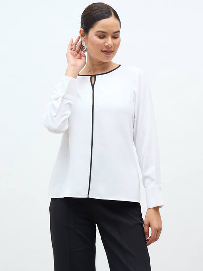 Agate Contrast Piping Top-White