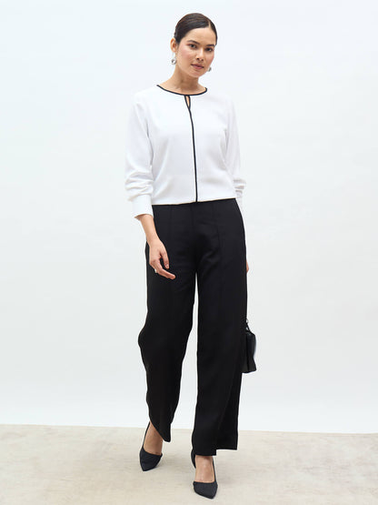 Agate Contrast Piping Top-White