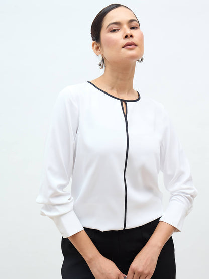 Agate Contrast Piping Top-White