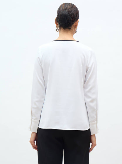 Agate Contrast Piping Top-White