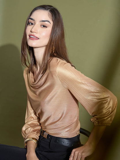 Milana Cowl Neck Top-Golden
