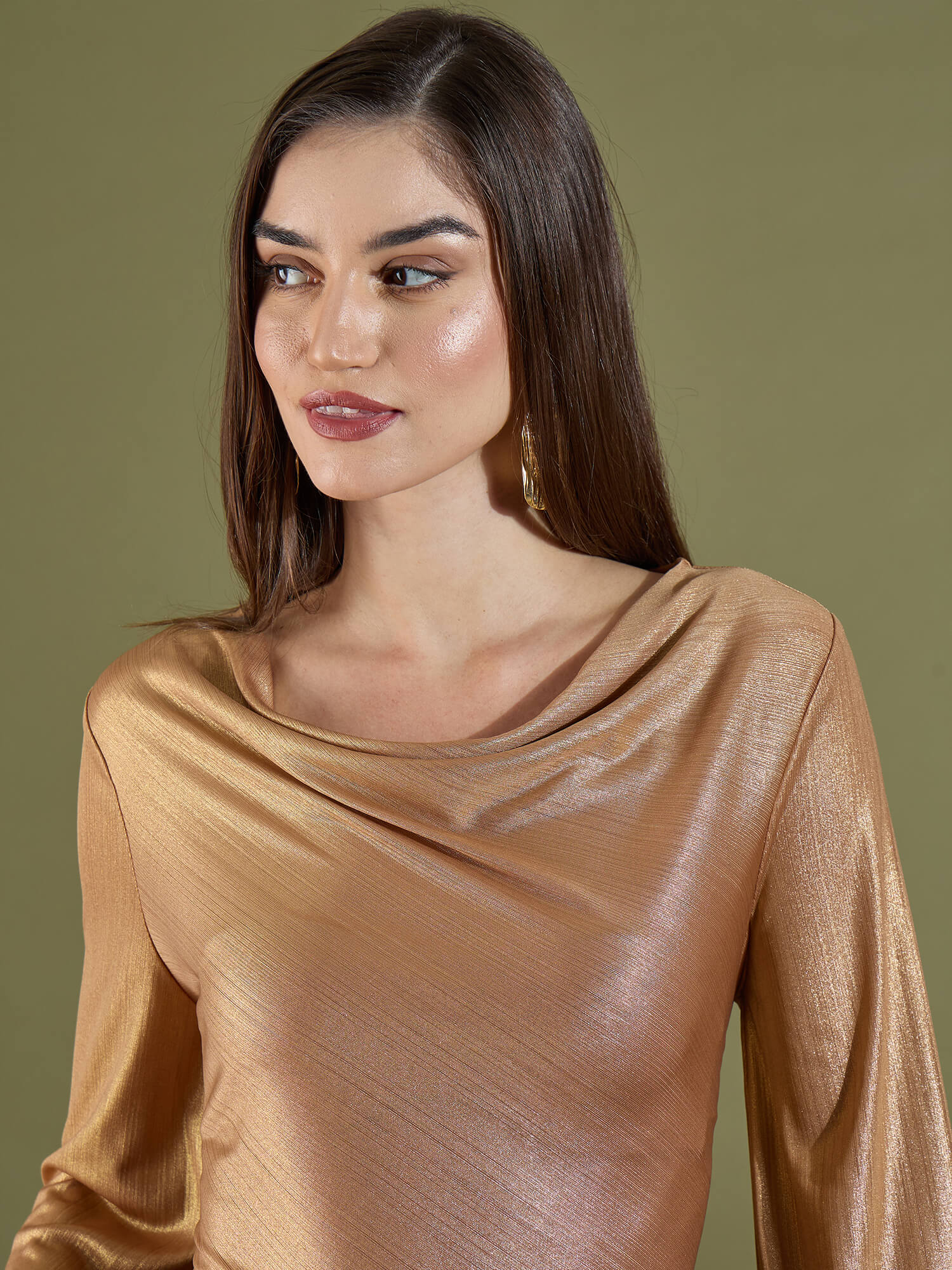 Milana Cowl Neck Top-Golden