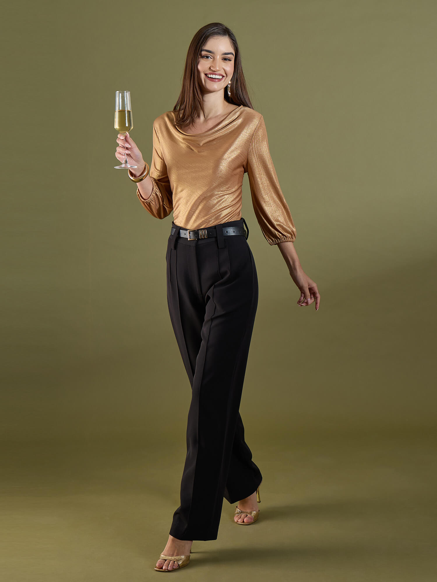 Milana Cowl Neck Top-Golden