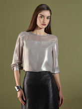 Ashley Boat Neck Semi Sheer Top-Silver
