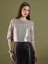Ashley Boat Neck Semi Sheer Top-Silver