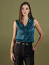 Noel Ruffle Neck Sleeveless Top-Teal