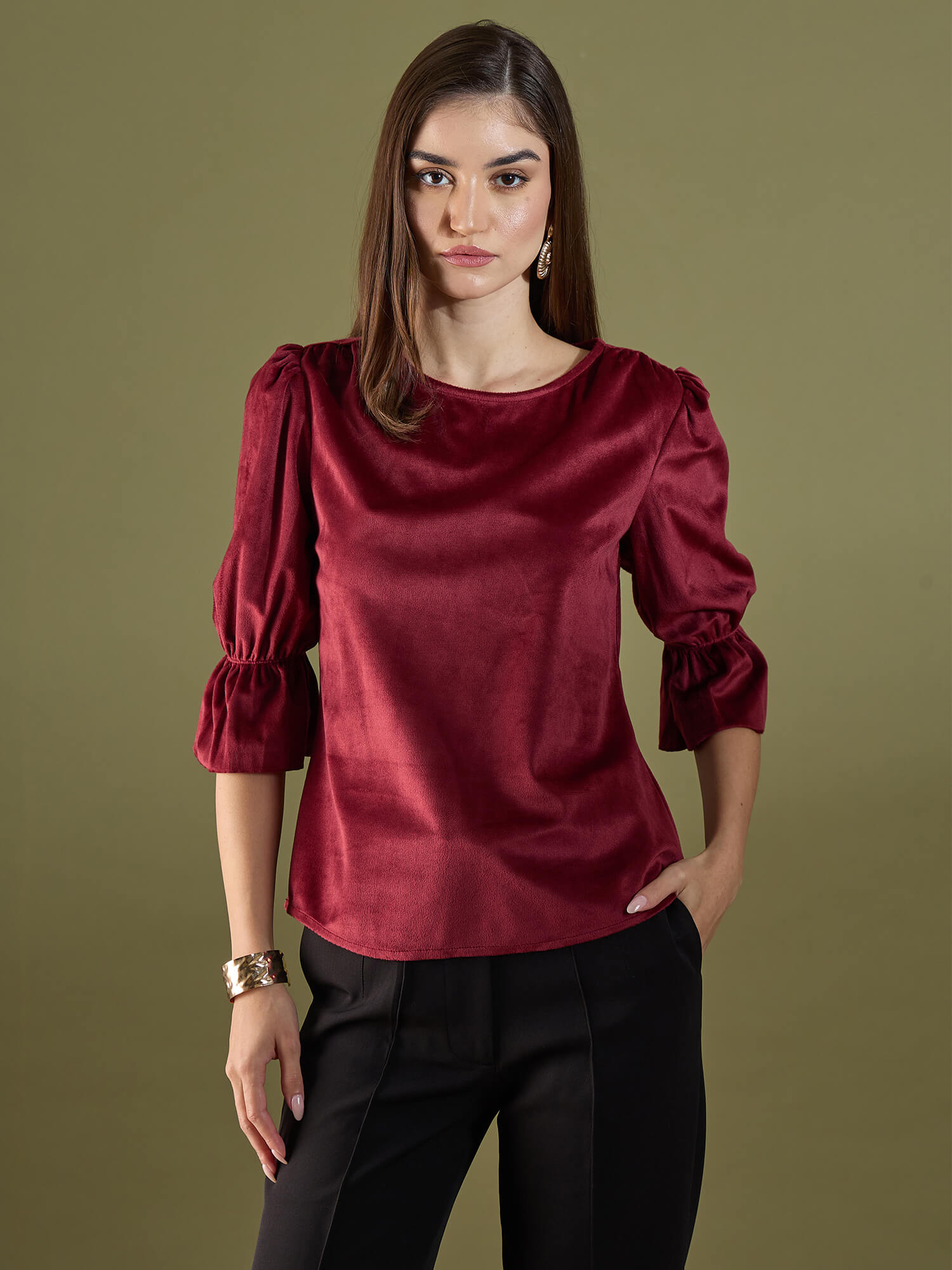 Genessa Boat Neck Top-Maroon