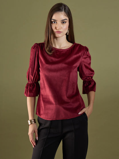Genessa Boat Neck Top-Maroon