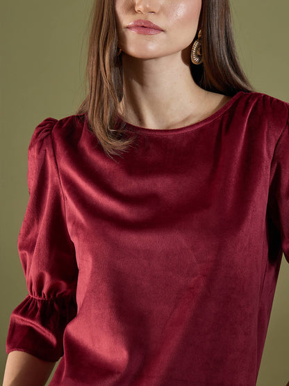 Genessa Boat Neck Velvet Top-Maroon