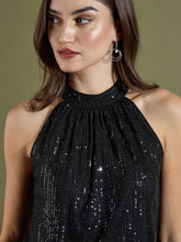 Lois Halterneck Sequin Top-Black