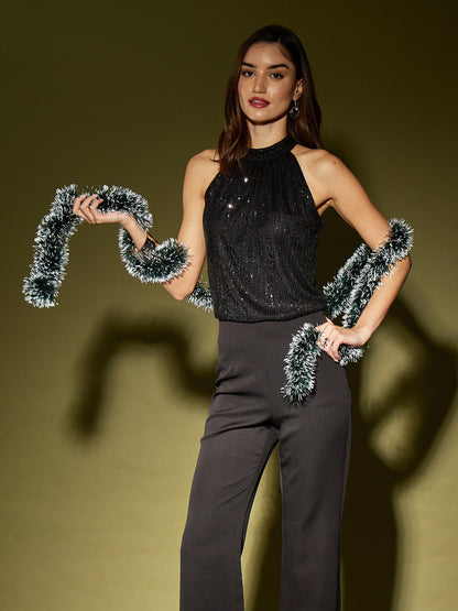 Lois Halterneck Sequin Top-Black