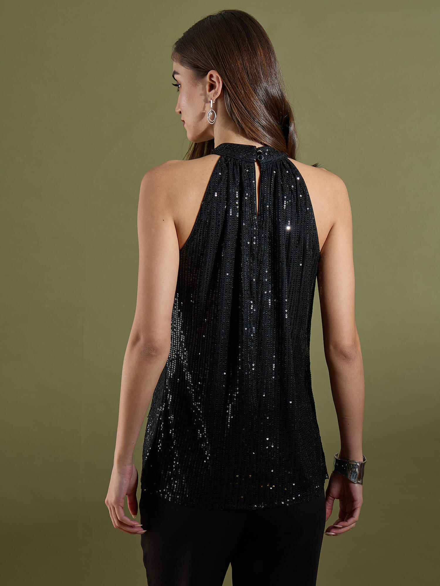 Lois Halterneck Sequin Top-Black