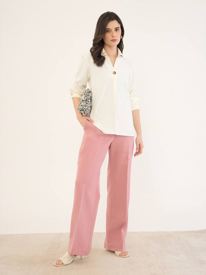 Andorra-Off White Front Pleat With Metallic Button Top-Off White