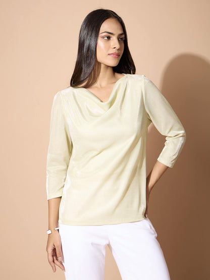 Bling cowl neck shimmer top-Ivory