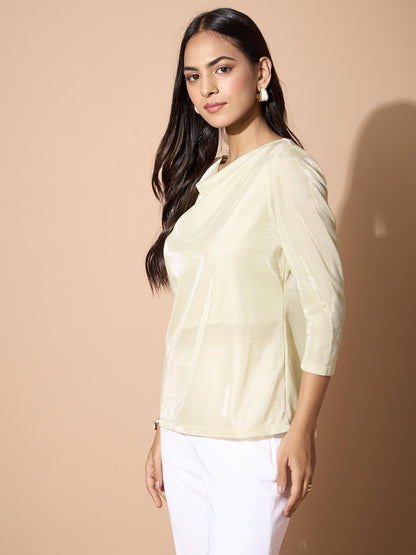 Bling cowl neck shimmer top-Ivory