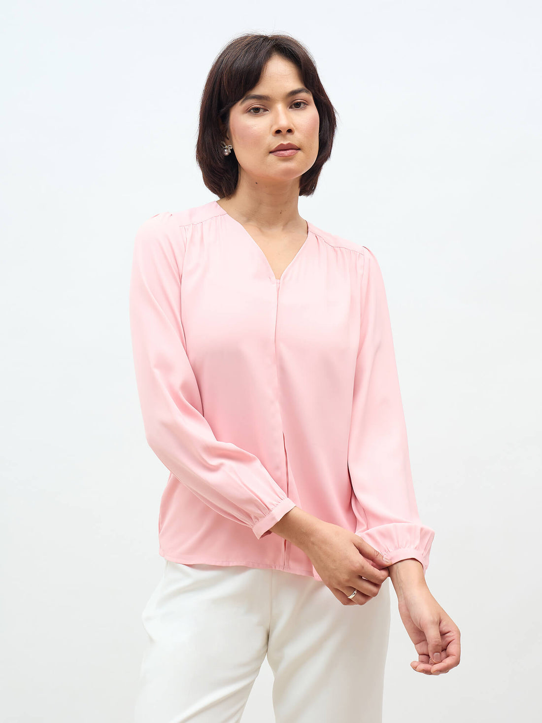 Dayna Gathered Yoke Top-Blush Pink