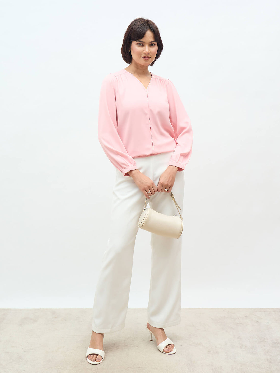 Dayna Gathered Yoke Top-Blush Pink