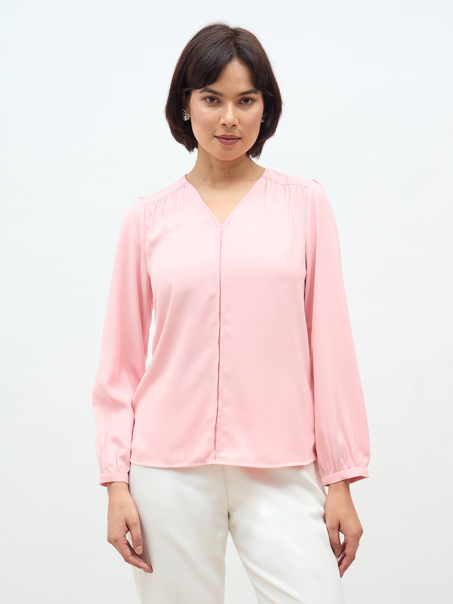 Dayna Gathered Yoke Top-Blush Pink