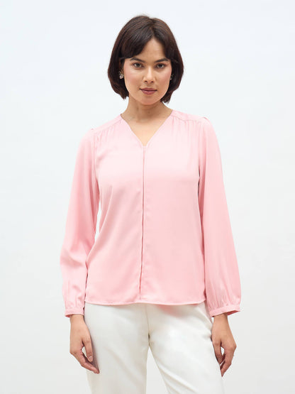 Dayna Gathered Yoke Top-Blush Pink