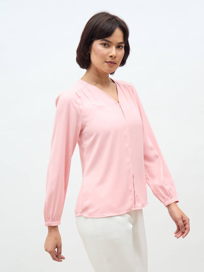 Dayna Gathered Yoke Top-Blush Pink