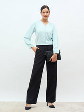 Dayna Gathered Yoke Top-Ice blue