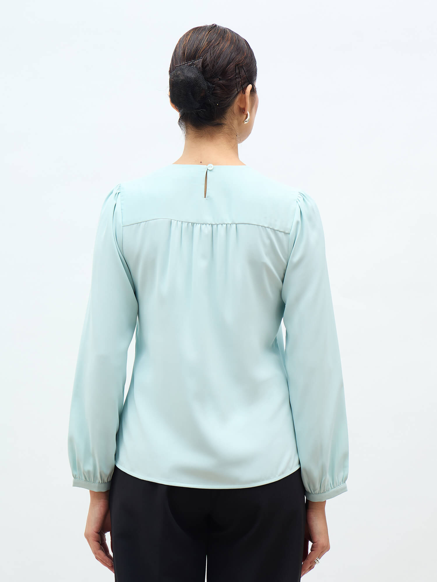 Dayna Gathered Yoke Top-Ice blue