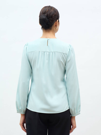 Dayna Gathered Yoke Top-Ice blue