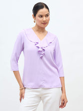 Kiah Ruffled Neckline Top-Lavender