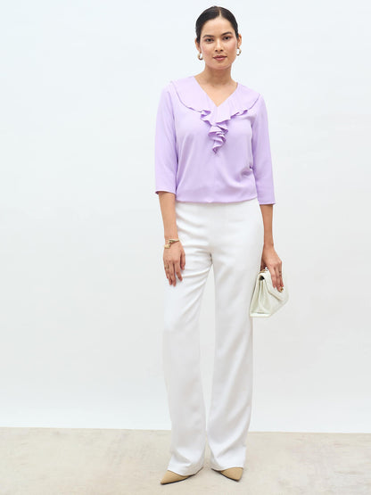 Kiah Ruffled Neckline Top-Lavender
