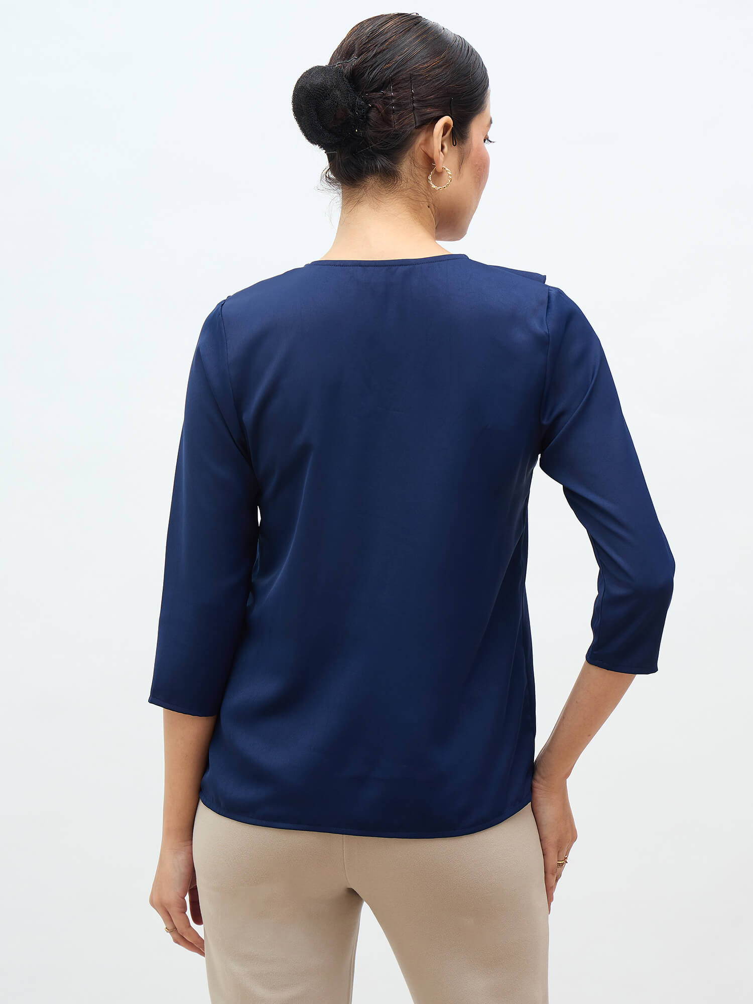 Kiah Ruffled Neckline Top-Navy