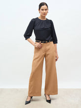 Jeany Pleated Neckline Top-Black