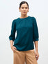 Jeany Pleated Neckline Top-Teal
