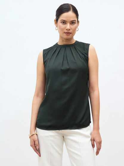livia Front Pleat Top-olive