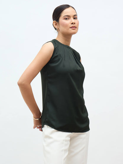 livia Front Pleat Top-olive