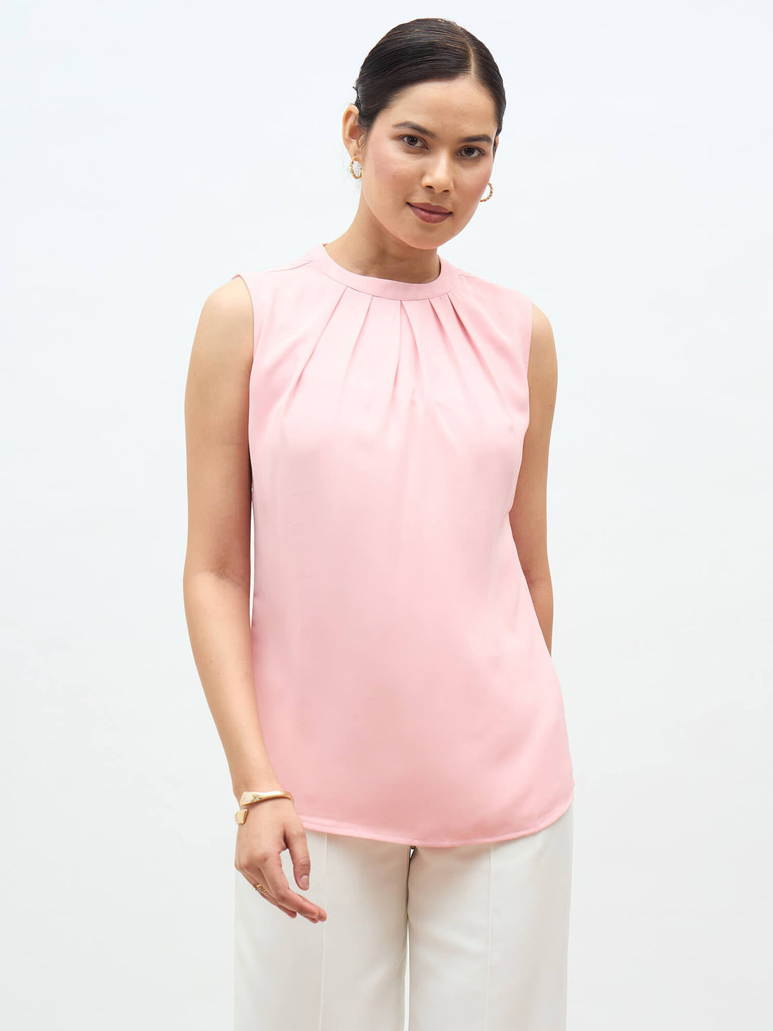 livia Front Pleat Top-Blush Pink