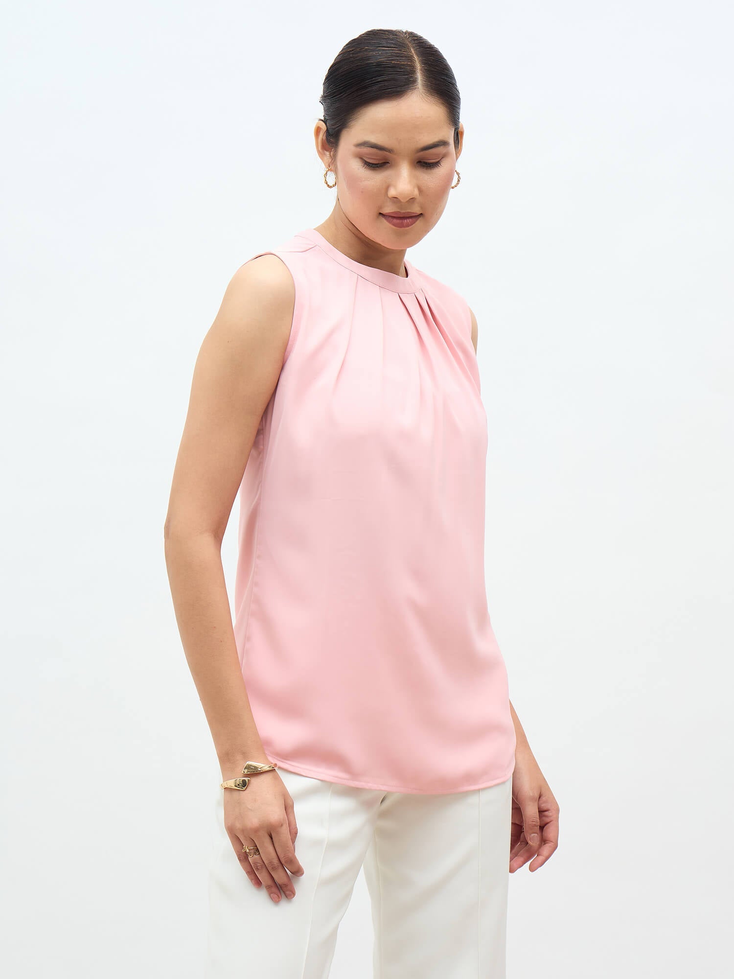 livia Front Pleat Top-Blush Pink